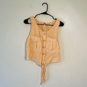 Free People Linen Blend Tie Waist Crop Tank Top Size XS